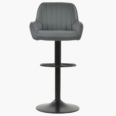 Bronx Bar Stool Dark Grey Leather & Black Base