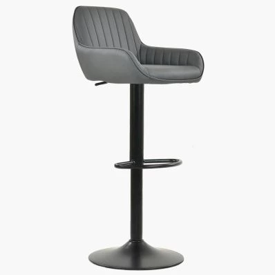 Bronx Bar Stool Dark Grey Leather & Black Base