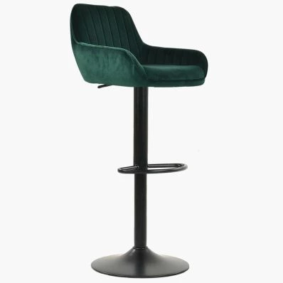 Bronx Bar Stool Green Velvet & Black Base