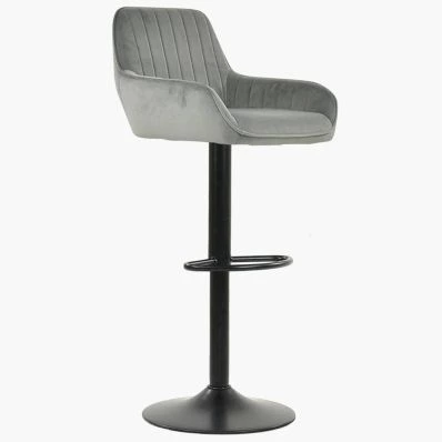 Bronx Bar Stool Grey Velvet & Black Base