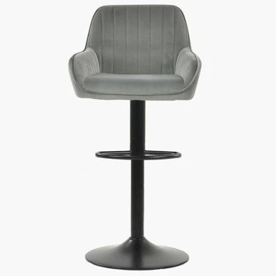 Bronx Bar Stool Grey Velvet & Black Base