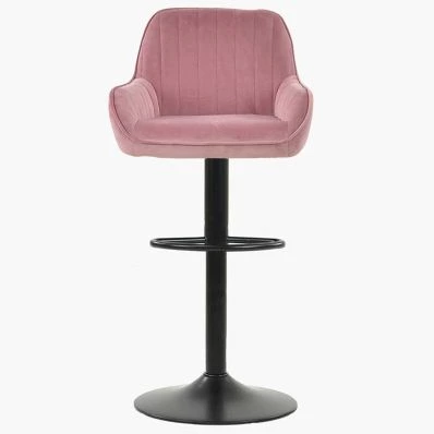 Bronx Bar Stool Pink Velvet & Black Base