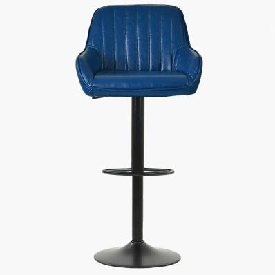Bronx Bar Stool Blue Leather & Black Base