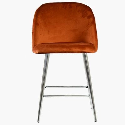 Brooklands Bar Stool Burnt Orange Velvet & Chrome Leg