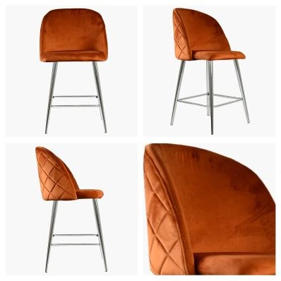 Brooklands Bar Stool Burnt Orange Velvet & Chrome Leg