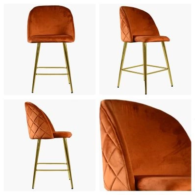 Brooklands Bar Stool Burnt Orange Velvet & Gold Leg