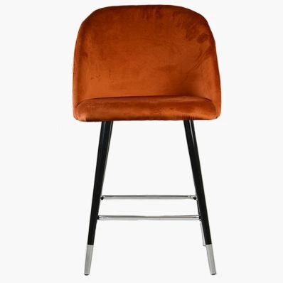 Brooklands Bar Stool Burnt Orange Velvet & Black \ Silver Leg