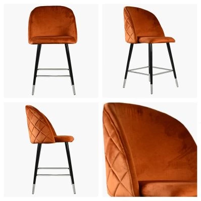 Brooklands Bar Stool Burnt Orange Velvet & Black \ Silver Leg