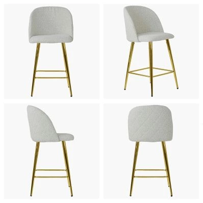 Brooklands Bar Stool Cream Boucle Fabric & Gold Leg