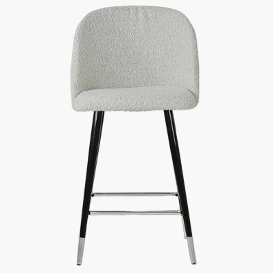 Brooklands Bar Stool Cream Boucle Fabric & Black \ Silver Leg