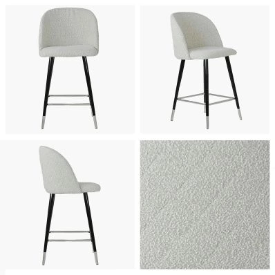 Brooklands Bar Stool Cream Boucle Fabric & Black \ Silver Leg