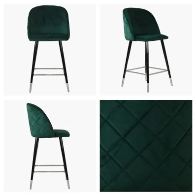 Brooklands Bar Stool Green Velvet & Black \ Silver Leg