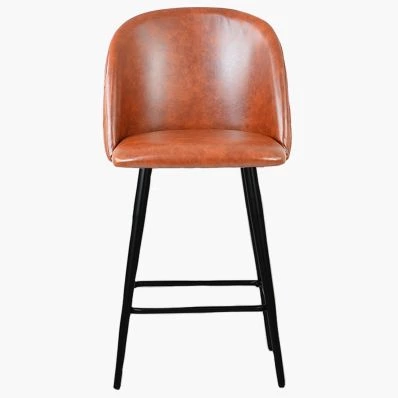 Brooklands Bar Stool Tan Brown Leather & Black Leg