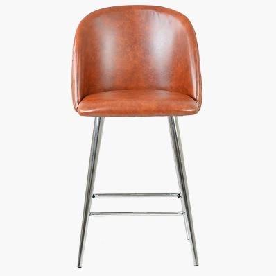 Brooklands Bar Stool Tan Brown Leather & Chrome Leg