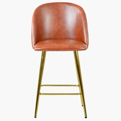 Brooklands Bar Stool Tan Brown Leather & Gold Leg