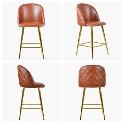 Brooklands Bar Stool Brown Leather & Gold Leg
