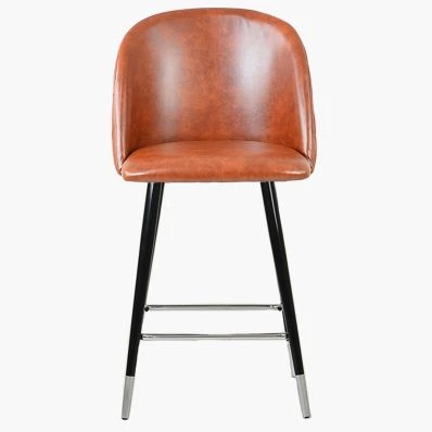 Brooklands Bar Stool Tan Brown Leather & Black \ Silver Leg