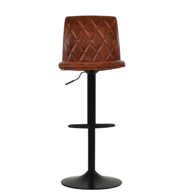 Ares Bar Stool Vintage Tan Brown Leather & Black Base