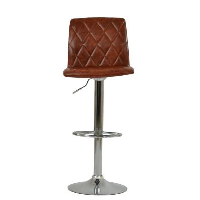 Arden Bar Stool Vintage Tan Brown Leather & Chrome Base