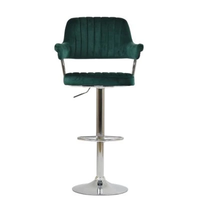 Perona Bar Stool Emerald Green Velvet & Chrome Base