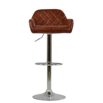 Portman Bar Stool Vintage Brown Leather & Chrome Base