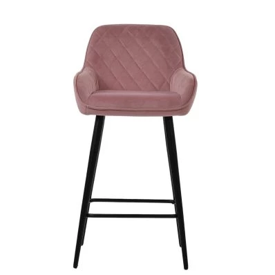 Carson Bar Stool Pink Velvet & Black Base