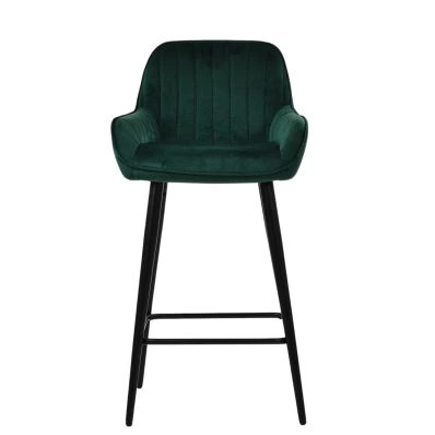 Hamilton Bar Stool Emerald Green Velvet & Black Base