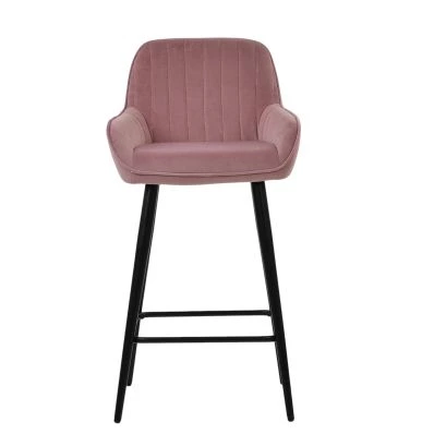 Hamilton Bar Stool Pink Velvet & Black Base