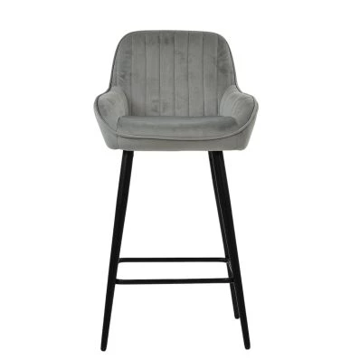 Hamilton Bar Stool Grey Velvet & Black Base