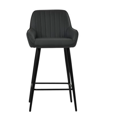 Hamilton Bar Stool Dark Grey Leather & Black Base