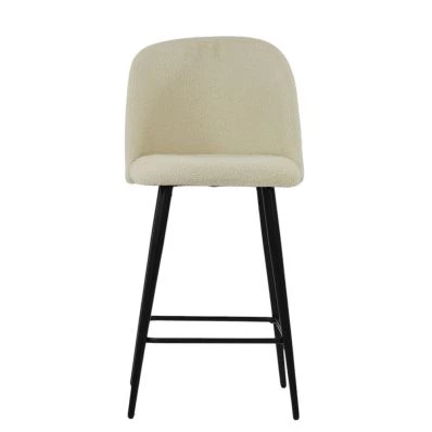 Brooklands Bar Stool Cream Boucle Fabric & Black Base