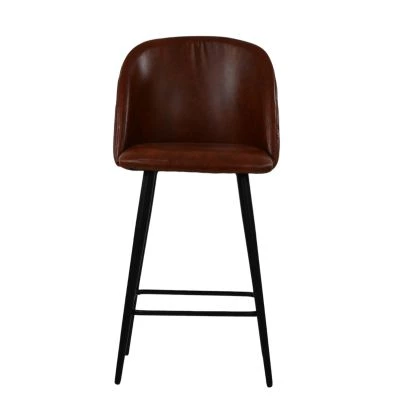 Brooklands Bar Stool Vintage Tan Brown Leather & Black Bas
