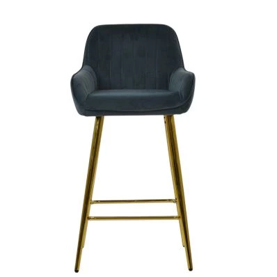 Hamilton Bar Stool Dark Grey Velvet & Gold Base