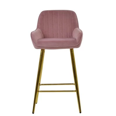 Hamilton Bar Stool Pink Velvet & Gold Base