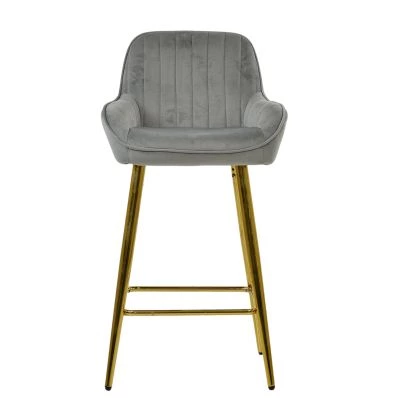 Hamilton Bar Stool Grey Velvet & Gold Base