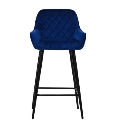 Carson Bar Stool Blue Velvet & Black Base