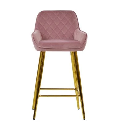 Carson Bar Stool Pink Velvet & Gold Base