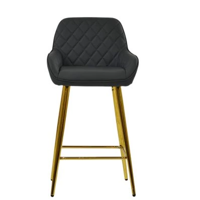 Carson Bar Stool Dark Grey Leather & Gold Base