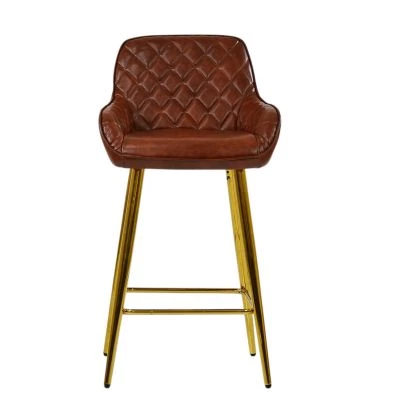 Carson Bar Stool Vintage Brown Leather & Gold Base