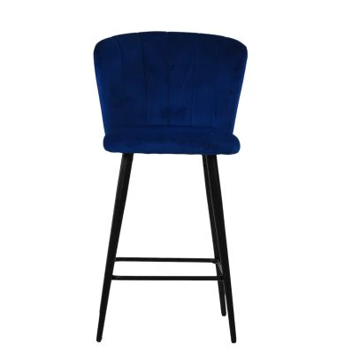 Dove Bar Stool Blue Velvet & Black Base