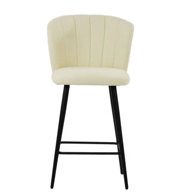 Dove Bar Stool Cream Boucle Fabric & Black Base