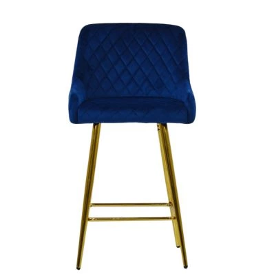 Vault Bar Stool Blue Velvet & Gold Base