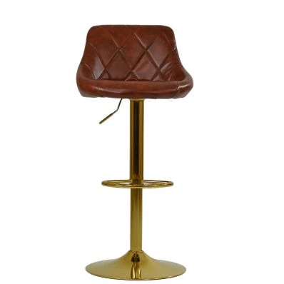 Dale Bar Stool Vintage Tan Brown Leather & Gold Base