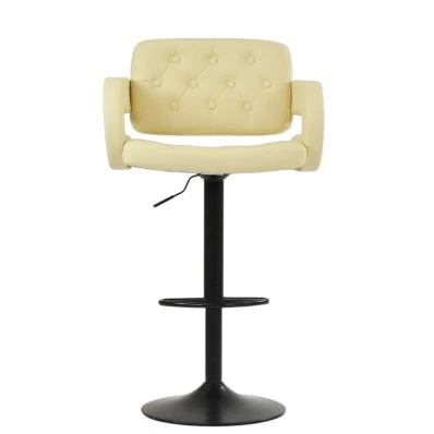 Zeus Bar Stool Cream Leather & Black Base