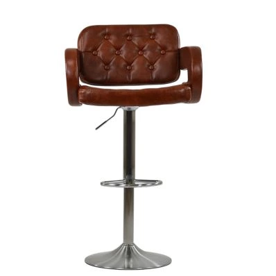 Lune Bar Stool Vintage Brown Leather & Brushed Steel