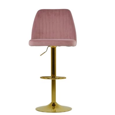 Foyle Bar Stool Pink Velvet & Gold