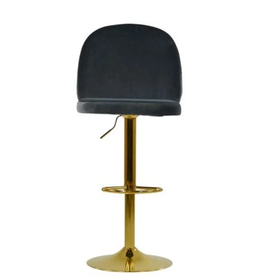Clarris Bar Stool Dark Grey Velvet & Gold Base