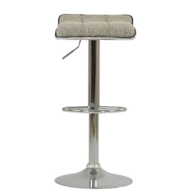 Rasmus Bar Stool Stone Grey Boucle Fabric & Chrome Base