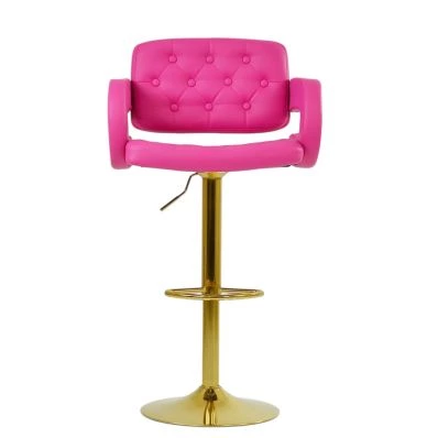 Ludo Bar Stool Hot Pink Leather & Gold Base