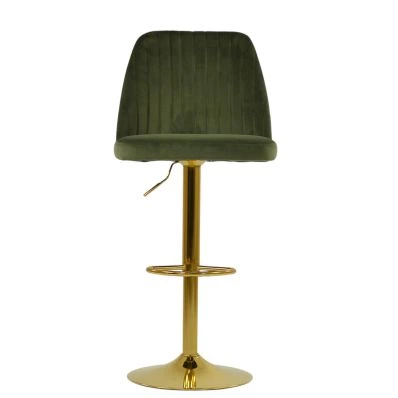 Foyle Bar Stool Olive Green Velvet & Gold